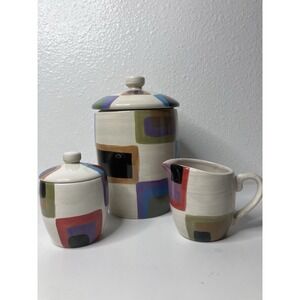 Tabletops Gallery Geometric Coffee Storage Sugar Creamer 5 Piece Set Earthtones